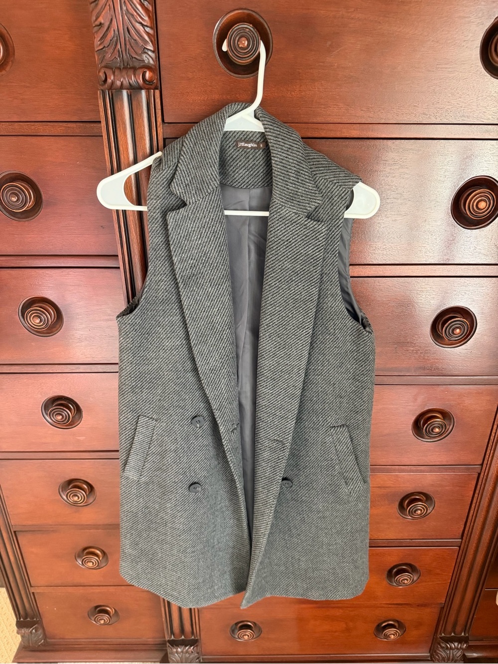 Sleeveless Double-Breasted Gray Dress Vest